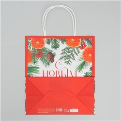 Пакет подарочный новогодний крафтовый «Новогоднее чудо», 22×25×12 см