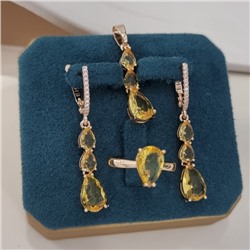 Комплект ювелирной бижутерии коллекция "Дубай" серьги, кулон и кольцо 18 р, покрытие позолота, вставка: фианиты и цирконы, цвет: желтый и прозрачный, арт.414.285-18