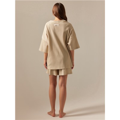 Пижама женская (рубашка, шорты) SL HOME Soft Home, размер 52-54, бежевая