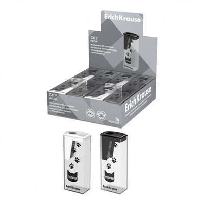 Точилка пластиковая с контейнером "Сити. Мяу" ассорти 61543 ErichKrause