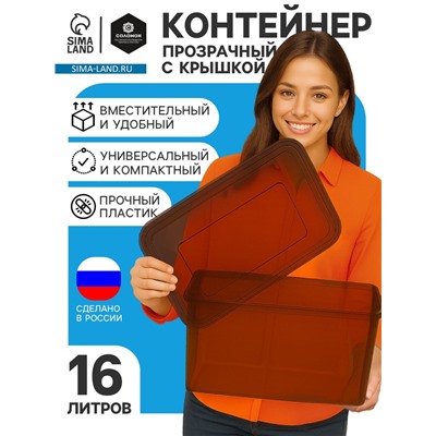 Ящик пластиковый для хранения, с крышкой, объём — 16 л, прозрачно-чёрный