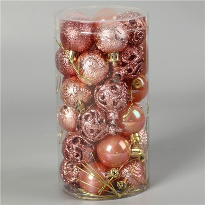 Ёлочные игрушки «Мелодия», шары новогодние, d=4 см, набор 30 шт., орнамент, розовый