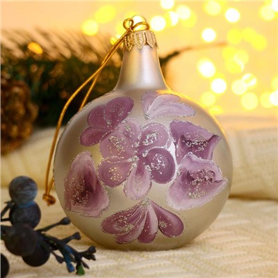Ёлочный шар d=8 см «Цветочный блеск» ручная роспись