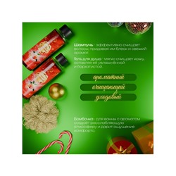 Новогодний подарочный набор косметики SB BEAUTY, шампунь, гель для душа, бомбочка, мочалка, с ароматом мандарина