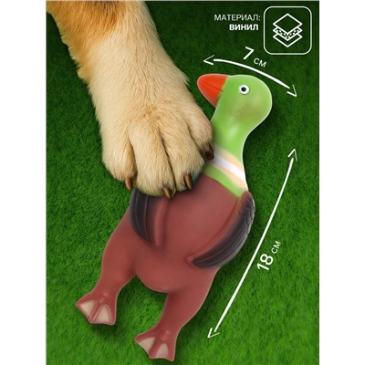 Игрушка пищащая «Скромная утка» для собак, 18×7×4 см, коричневая