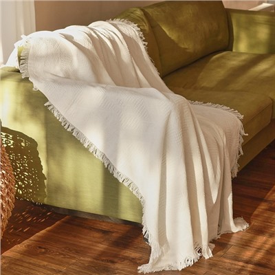 Плед с бахромой SL Home Mosaic, 130×180 см, белый