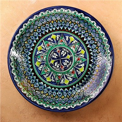 Ляган узбекский Риштанская керамика «Узоры» для плова, 43 см, разноцветный