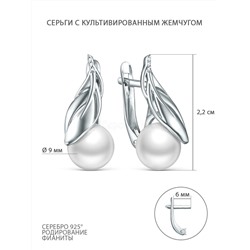 Кольцо из серебра с культивированным жемчугом и фианитами родированное z1-10469