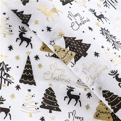 Бумага упаковочная тишью, новогодняя упаковка «Оленята»,50×65 см