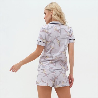 Пижама женская (рубашка, шорты) KAFTAN Birds, размер 52-54, серая