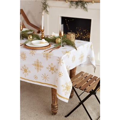 Скатерть новогодняя «Этель. Золотые снежинки», 149×300 ±3 см, 100% хлопок, 190 г/м²