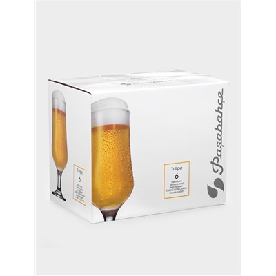 Пивные бокалы Paşabahçe Tulipe, 370 мл, набор 6 шт., стекло, прозрачные