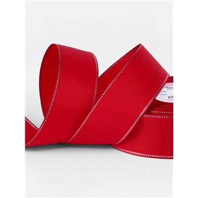 Лента репсовая, с серебряным люрексом, 40 мм, 23±1 м, красная №026