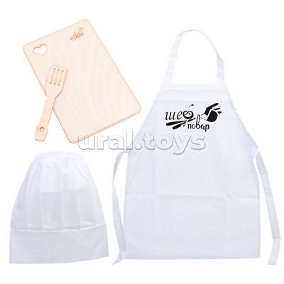 Набор Шеф-повар (фартук, колпак, доска, лопатка)  х/б
