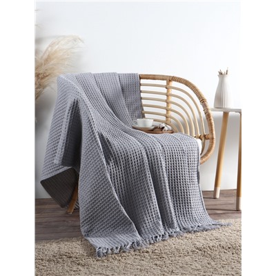 Плед вафельный «Этель» 150×240 см, светло-серый, хлопок 100%, 350 г