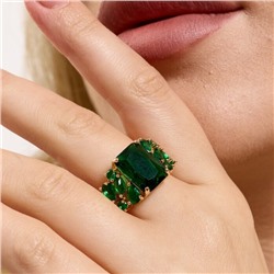 Кольцо 17 р ювелирная бижутерия коллекция "Дубай", покрытие позолота, вставка: фианиты, цвет: изумрудный, арт.313.350-17