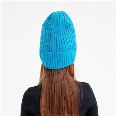 Шапка детская MINAKU с отворотом, размер 52-56, бирюзовая