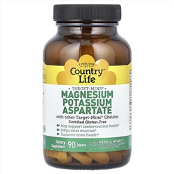 Country Life, Target-Mins, магний, калий, аспартат, 90 таблеток