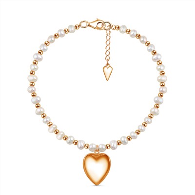 Браслет из золочёного серебра с пресноводным культивированным жемчугом - Сердце 251-20-211-19з
