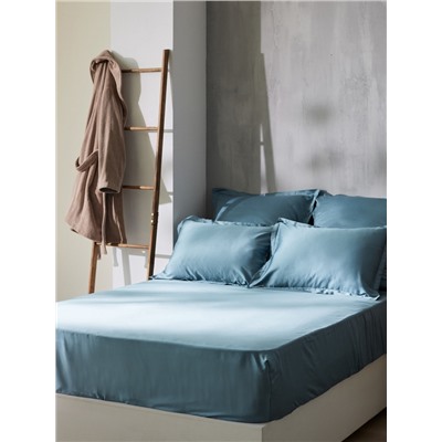 Простыня на резинке 1.5-спальная SL Home Tencel, 160×200+30 см, серо-голубая, тенсель