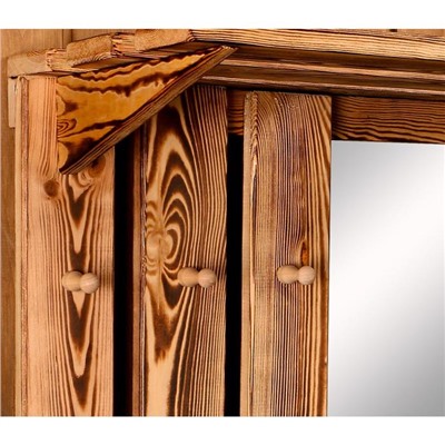 Полка - вешалка для бани и сауны, деревянная, с зеркалом, 4 крючка, цвет обожжённое дерево, «Добропаровъ»