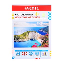 Фотобумага для струйной печати A4, 20 л, 230 г/м², матовая односторонняя