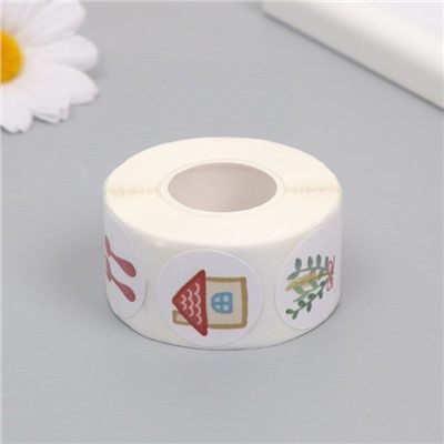 Наклейка бумага «Котик на даче», d=2.5 см, 500 шт. в рулоне, 3×5.5×5.5 см