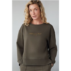 Свободный свитшот с принтом и разрезами из эластичного футера двухнитки без начеса VILATTE, 1228149