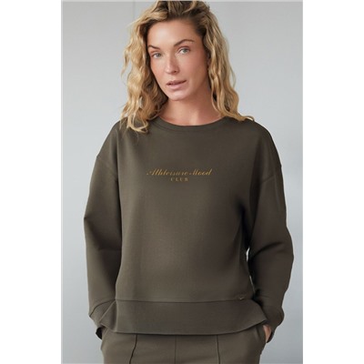 Свободный свитшот с принтом и разрезами из эластичного футера двухнитки без начеса VILATTE, 1228149