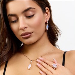 Комплект ювелирной бижутерии коллекция "Дубай" серьги, кулон и кольцо 18 р, покрытие позолота, вставка: стекло и фианиты, цвет: прозрачно-голубой и прозрачный, арт.414.244-18