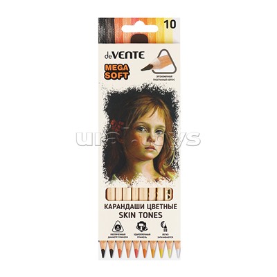 Карандаши цветные 10 цв. "Triolino Ultra 4М. Skin Tones" (оттенки цвета кожи) супер мягкий грифель на масляной основе, диаметр грифеля 4 мм, трехгранные, в картонной коробке