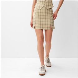 Юбка мини женская MINAKU: Casual Collection, клетка бежевая, размер 44