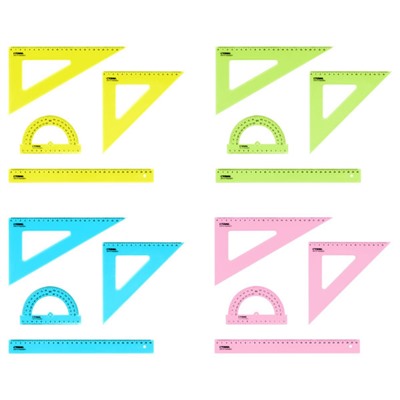 Набор геометрический 4 пр. размер XL (линейка 30см, 2 треугольника, транспортир), прозрачный, неоновые цвета, ассорти, европодвес НЧ-30523 Стамм