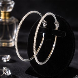 Серьги кольца с камнями круглые, цвет: серебристый и прозрачный, арт.012.004