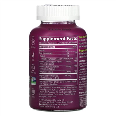 Fruily, Organic Elderberry Kids Immune, With Vitamins C & D, Zinc, Mixed Fruit, 50 Gummies
