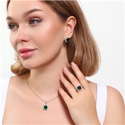 Комплект ювелирная бижутерия серьги, кулон и кольцо 17 р, покрытие: посеребрение, вставка: фианит, цвет: зеленый и прозрачный, арт.313.107-17