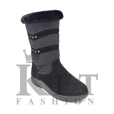 Женские дутики, черные, замша, литая подошва