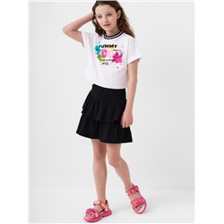 Комплект трикотажный для девочек: джемпер (футболка), юбка-шорты
