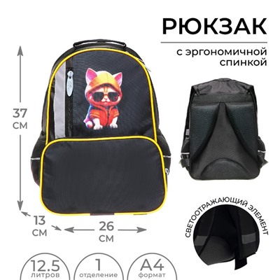 Рюкзак школьный, эргономичная спинка, 37×26×13 см «Крутой кот»