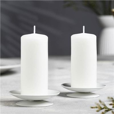 Металлический подсвечник на 1 свечу «Лотос», 7.5×2 см, набор 2 шт., белый