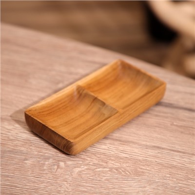 Соусница двойная, 14×7×2 см, тиковое дерево