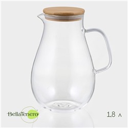 Кувшин для воды BellaTenero «Эко», 1,8 л, 14,5×23 см, стекло, с бамбуковой крышкой, прозрачный