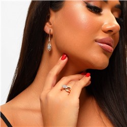 Комплект ювелирной бижутерии Дубайское золото, серьги и кольцо, покрытие позолота, вставка: фианиты, цвет: прозрачный, 19 р, арт. 214.782-19