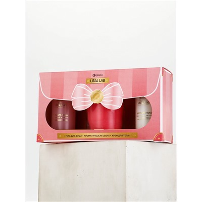 Подарочный набор: гель для душа и крем для тела 2 шт. × 100 мл, ароматическая свеча, URAL LAB