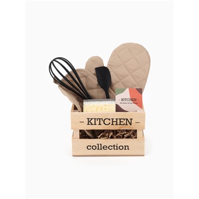 Набор подарочный Kitchen: варежка-прихватка, прихватка, кухонная лопатка, венчик, губка