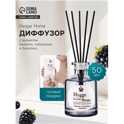Диффузор ароматический с палочками Hygge Home Ежевика, Смородина, Базилик, 50 мл