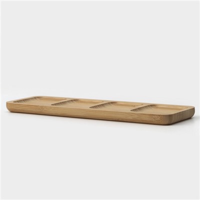 Менажница Доляна Striata, 4 секции, 33×9.5 см, бамбук, бежевая