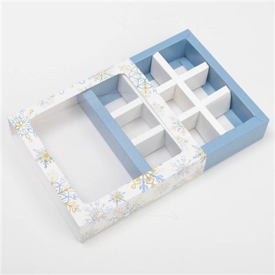 Коробка под 9 конфет с ячейками «Новогодняя» 14.5×14.5×3.5 см