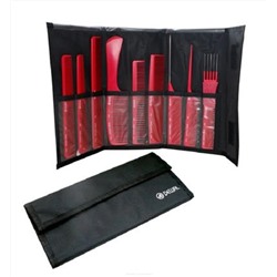Dewal Набор расчёсок в чехле , 9 предметов, красный 2225