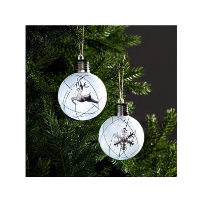 Набор ёлочных шаров «Серебристые нити», 2 шт., d=8 см, 1 LED, от батареек, свечение белое